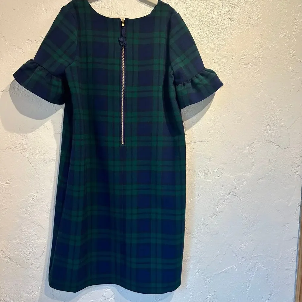 Vineyard Vines Girls Size 14 Dress Ruffle Short Sleeve Tartan Plaid Green Blue